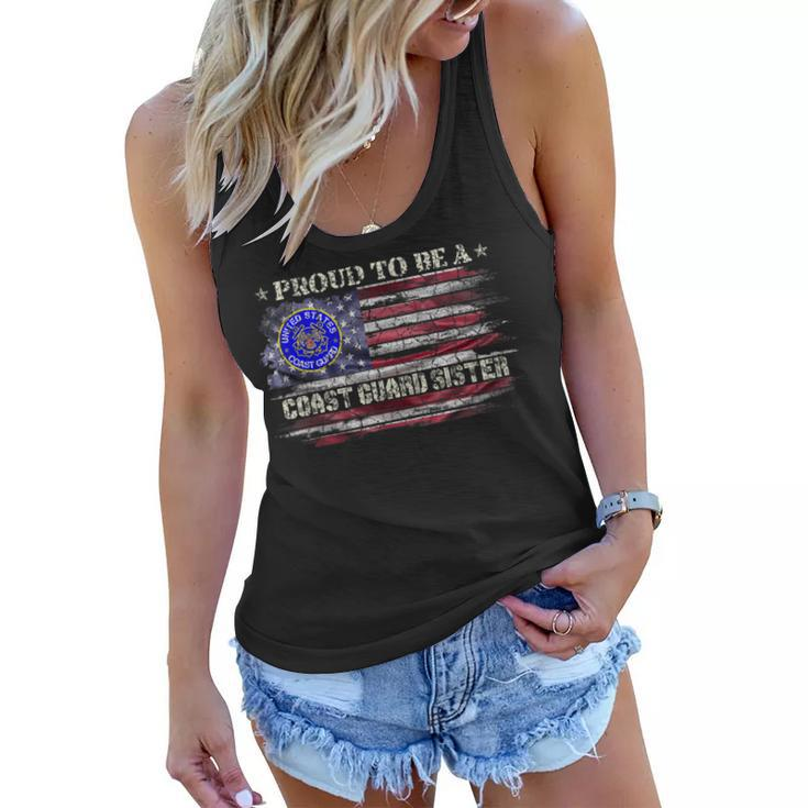 Vintage Usa American Flag Proud To Be A Coast Guard Sister  Women Flowy Tank