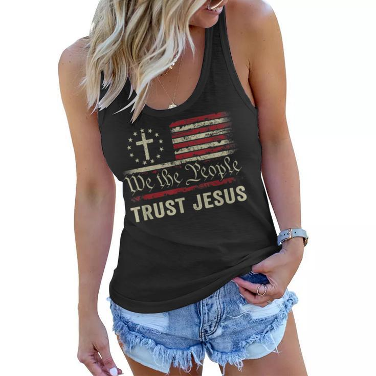 We The People Trust Jesus - Usa Flag Christian Patriotic  Women Flowy Tank