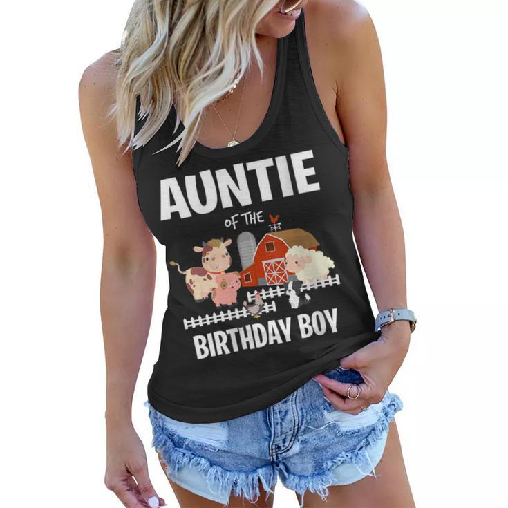 Womens Auntie Of The Birthday Boy Farm Animal Cow Pig Dog Farmer Women Flowy Tank