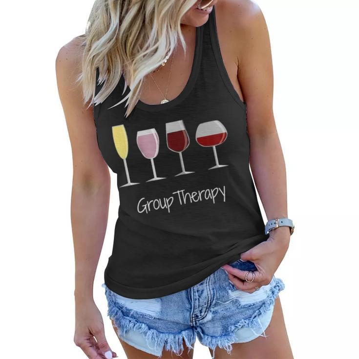 Womens Funny Womens Wine Drinking  - Group Therapy Women Flowy Tank