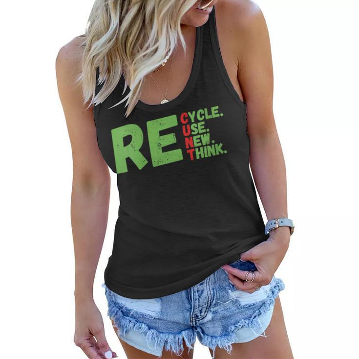 Womens Recycle Reuse Renew Rethink Earth Day 2023 Funny Activism  Women Flowy Tank