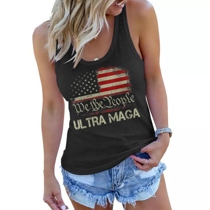 Womens Ultra Maga  Funny Anti Biden Us Flag Pro Trump Trendy  Women Flowy Tank