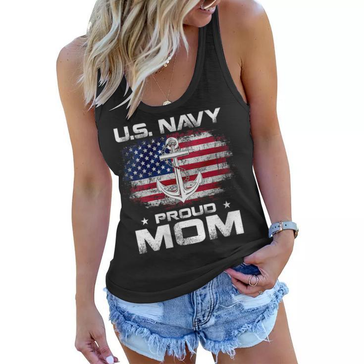 Womens US Navy Proud Mom With American Flag Gift Veteran Day  Women Flowy Tank