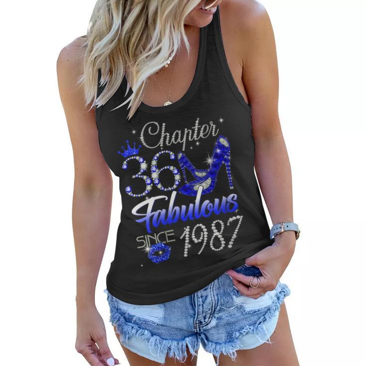 Womens Womens 36 Years Old Chapter 36 Est 1987 36Th Birthday Queen  Women Flowy Tank