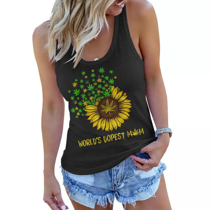 Worlds Dopest Mom Sunflower Weed  Women Flowy Tank