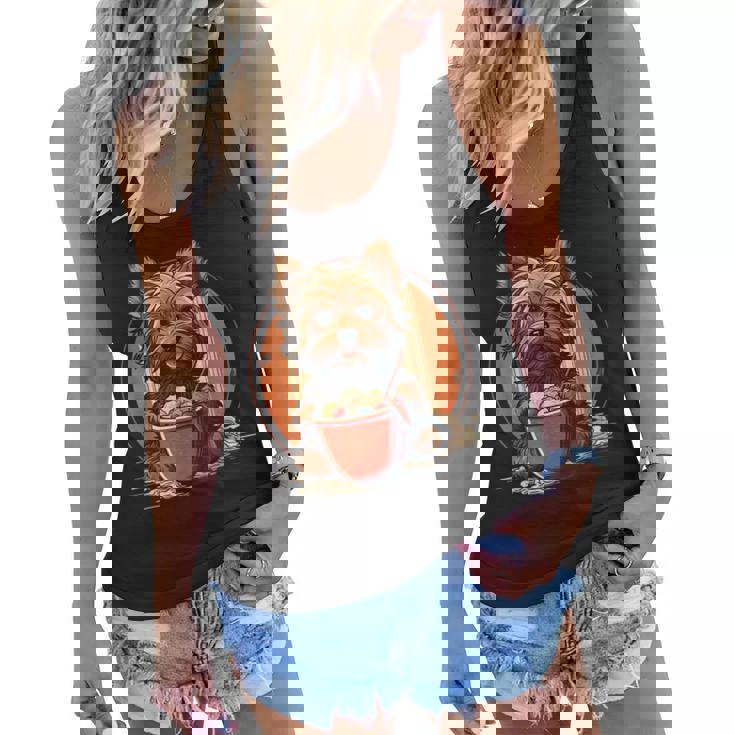 Yorkie Dog Anime Eating Ramen Bowl Cute Women Flowy Tank