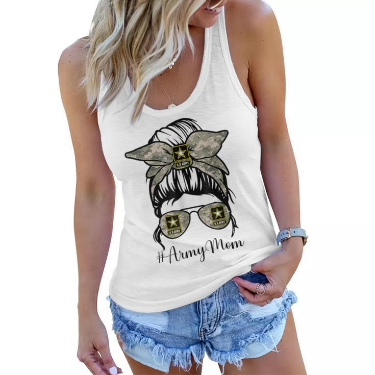 Army Mom Funny Messy Bun Hair Glasses Mommy Mother Gift  Women Flowy Tank