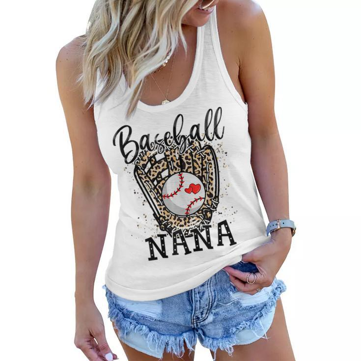 Baseball Nana Leopard Game Day Baseball Lover Mothers Day  Women Flowy Tank