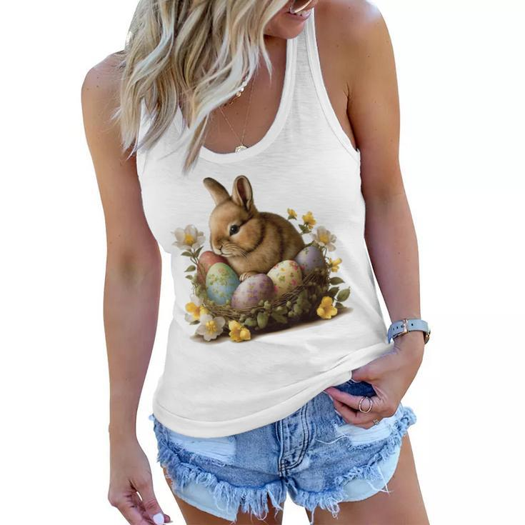 Easter Bunny Rabbit Women - Happy Bunny Flower Graphic Girl  Women Flowy Tank