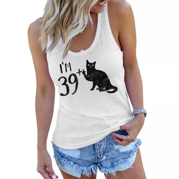 Funny Cat Im 39 Plus 1 Cat Mom 40Th Birthday Cat Lovers  Women Flowy Tank