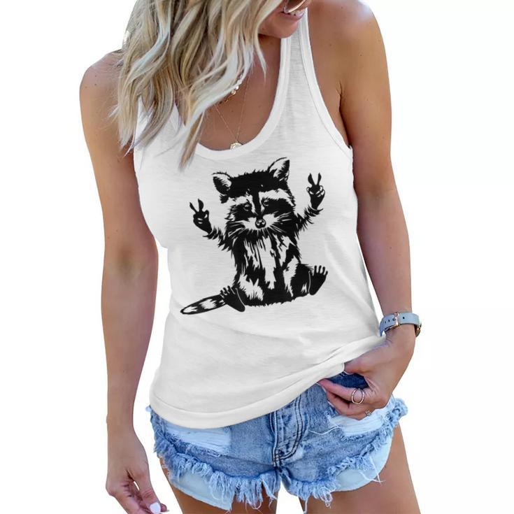 Funny Racoon Peace Sign Trashed Racoon Panda Lovers Gift  Women Flowy Tank