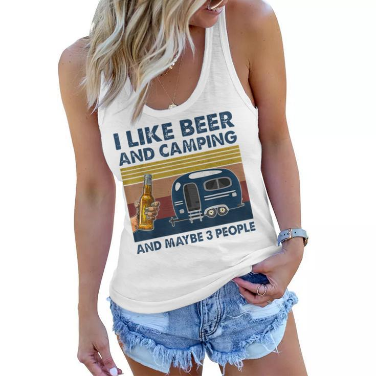 I Like Beer And Camping And Maybe 3 People Drink And Camping Women Flowy Tank
