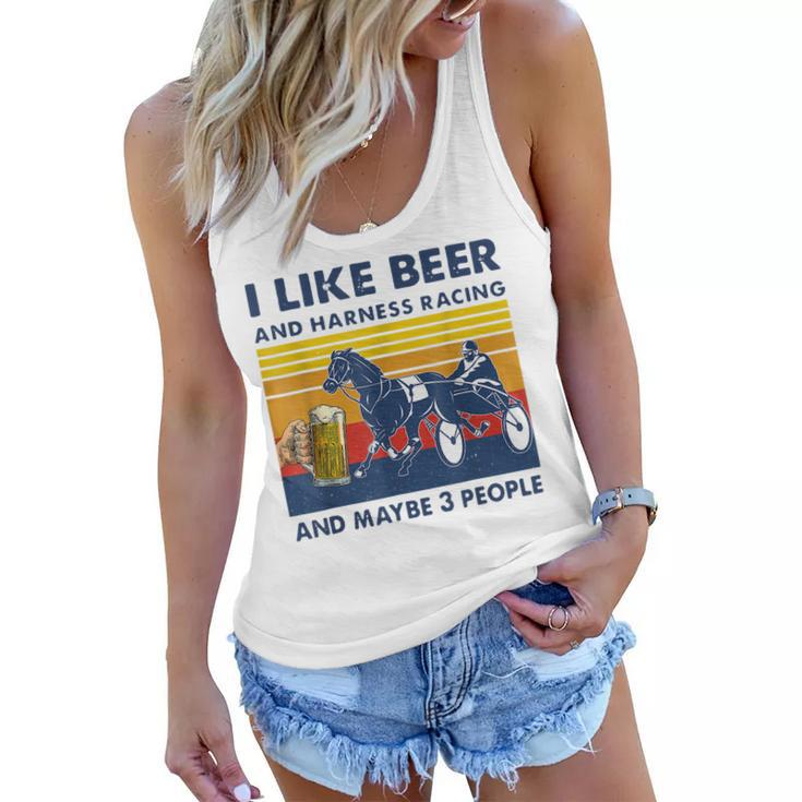 I Like Beer And Harness Racing Horse Vintage Retro Gifts  Women Flowy Tank