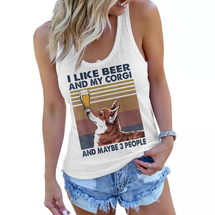 I Like Beer And My Corgi And Maybe 3 People Vintage Women Flowy Tank