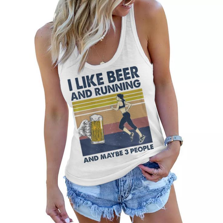 I Like Beer And Running And Maybe 3 People Retro Vintage Gift For Womens Women Flowy Tank