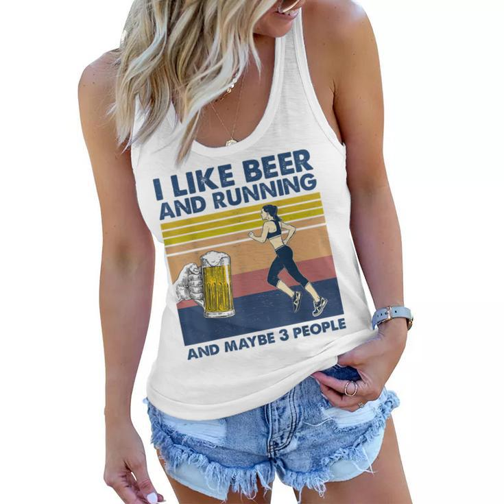 I Like Beer And Running And Maybe 3 People Retro Vintage Women Flowy Tank