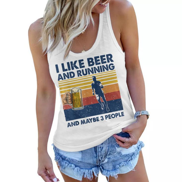 I Like Beer And Running And Maybe 3 People Vintage Women Flowy Tank