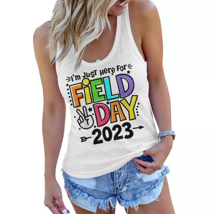 Just Here For Field Day 2023 Peace Sign Teacher Students  Women Flowy Tank