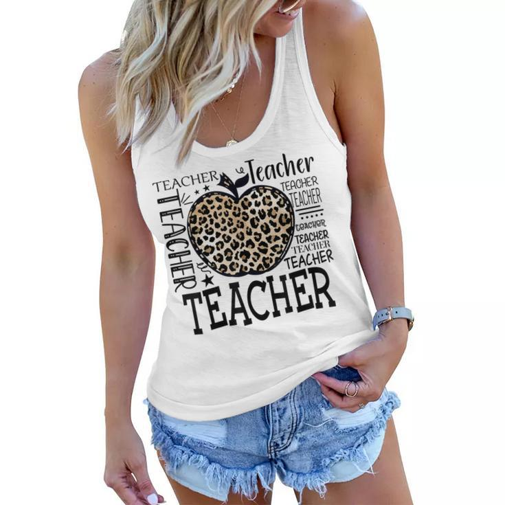 Leopard Apple Teacher Funny Teachers Day  Women Flowy Tank