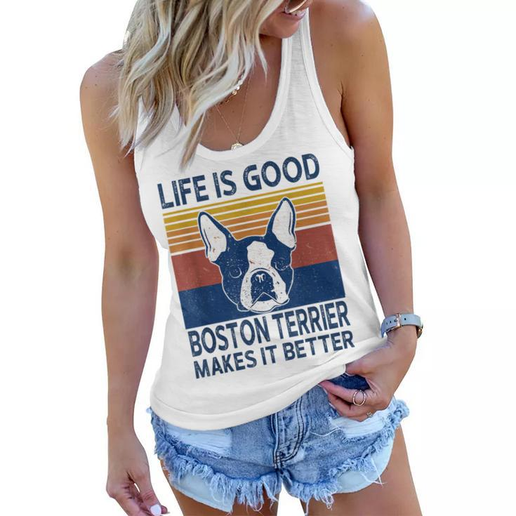 Life Is Good A Boston Terrier Dad Mom Makes It Better  Women Flowy Tank