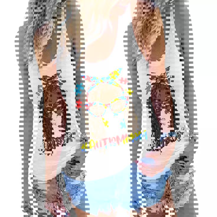 Messy Bun Black Autism Mom Afro Mother Autism Awareness Women Flowy Tank