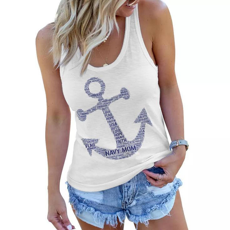 Proud Navy Mom Anchor  Gift For Womens Women Flowy Tank
