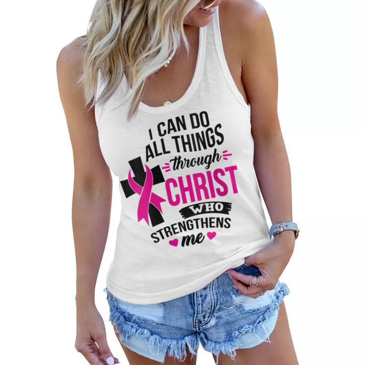 Womens I Can Do All Things Through Christ Breast Cancer Awareness  Women Flowy Tank