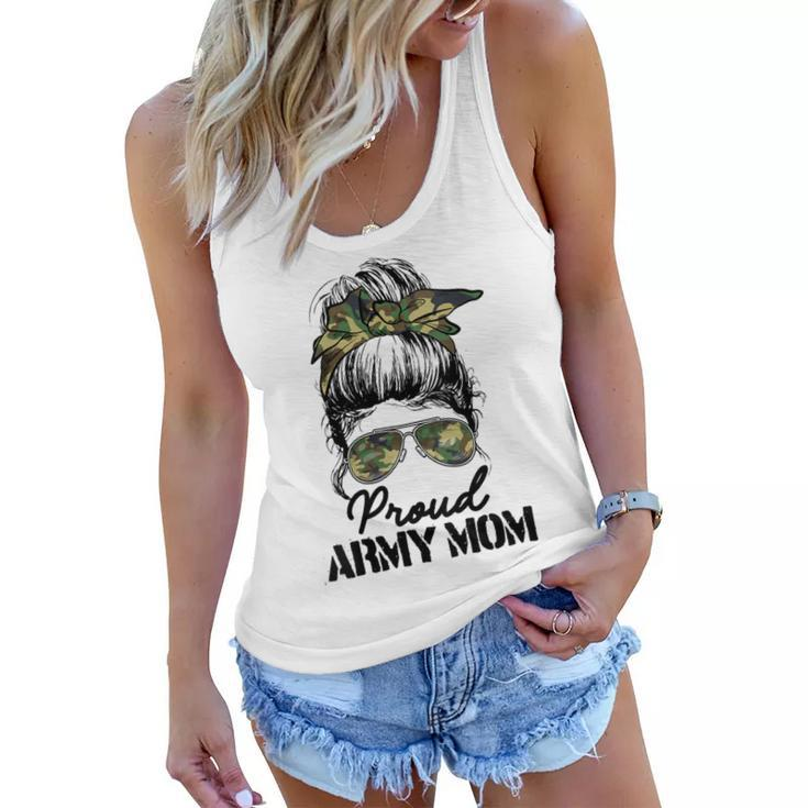 Womens Proud Army Mom Camouflage Messy Bun Soldier Mothers Day  Women Flowy Tank