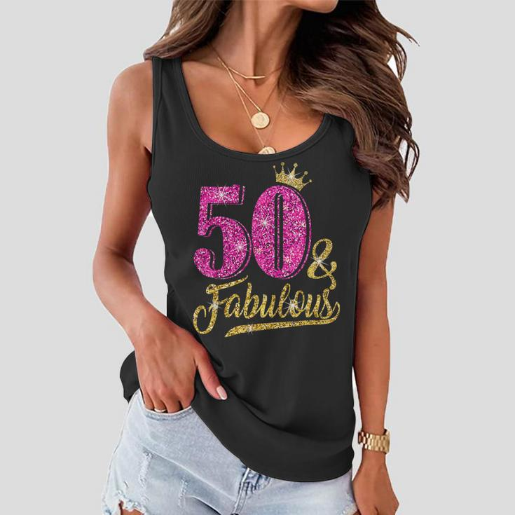 50 Years Old Gift 50 & Fabulous 50Th Birthday Pink Crown Women Flowy Tank