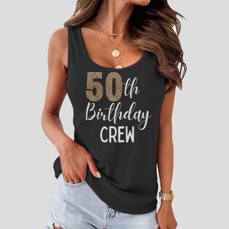 50Th Birthday Squad Party Crew With Leopard Print Women Flowy Tank