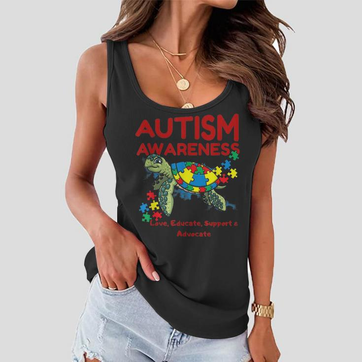 Autism Awareness Turtle Puzzle Mom Kids Teacher Gift Love Women Flowy Tank