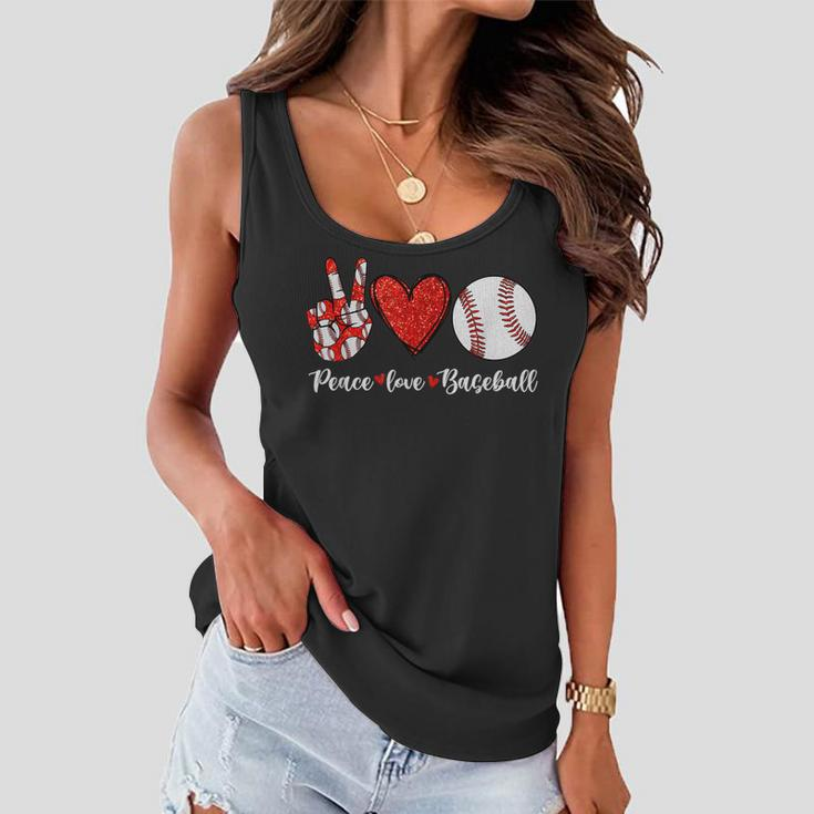 Baseball Mom Leopard Print Peace Love Baseball Mothers Day Women Flowy Tank