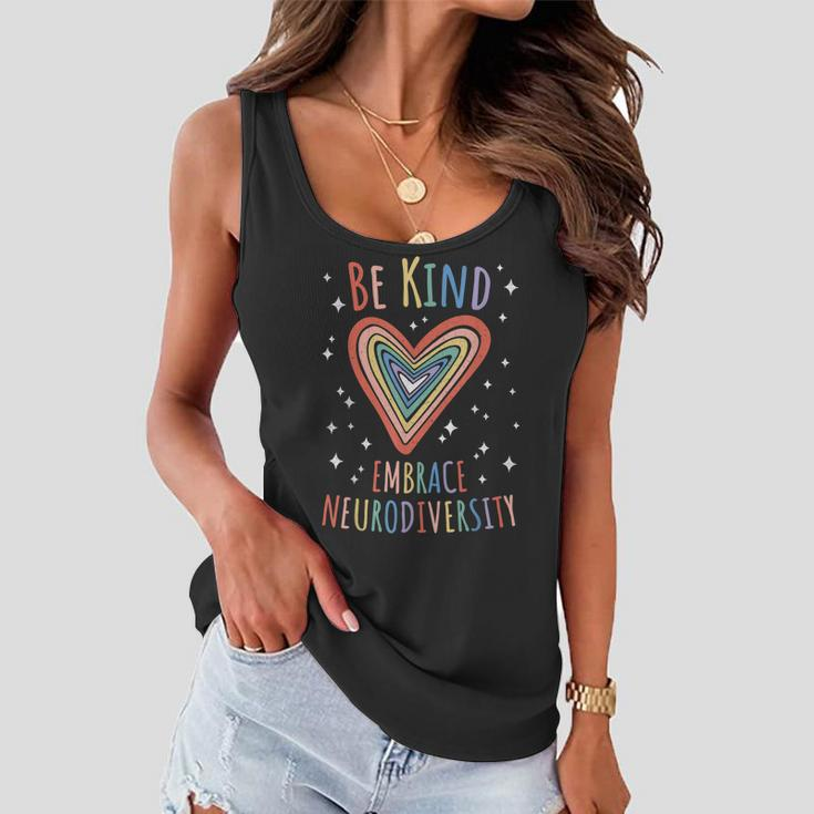 Be Kind Embrace Neurodiversity Heart – Adhd Asd Autism Women Flowy Tank