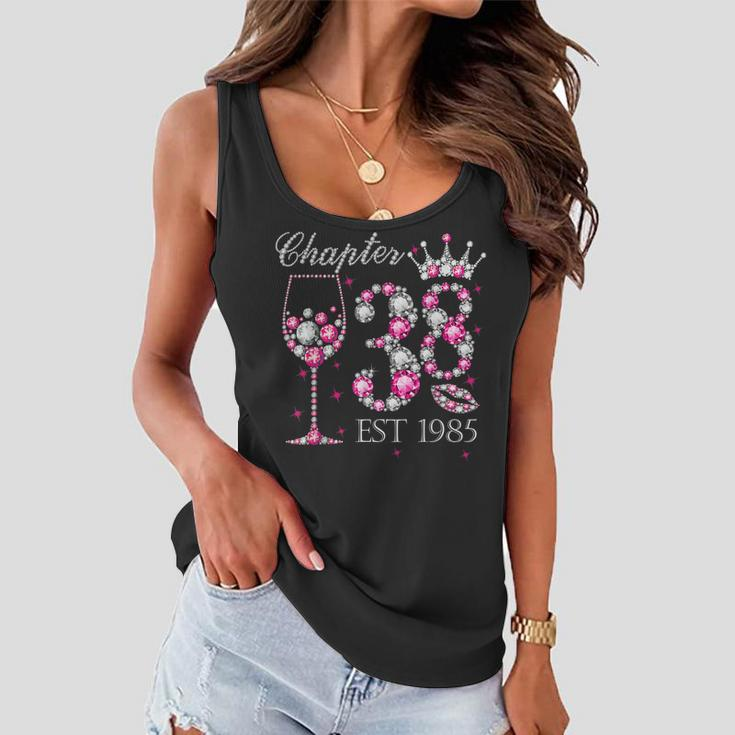 Chapter 38 Years Est 1985 38Th Birthday Pink Wine Crown Women Flowy Tank