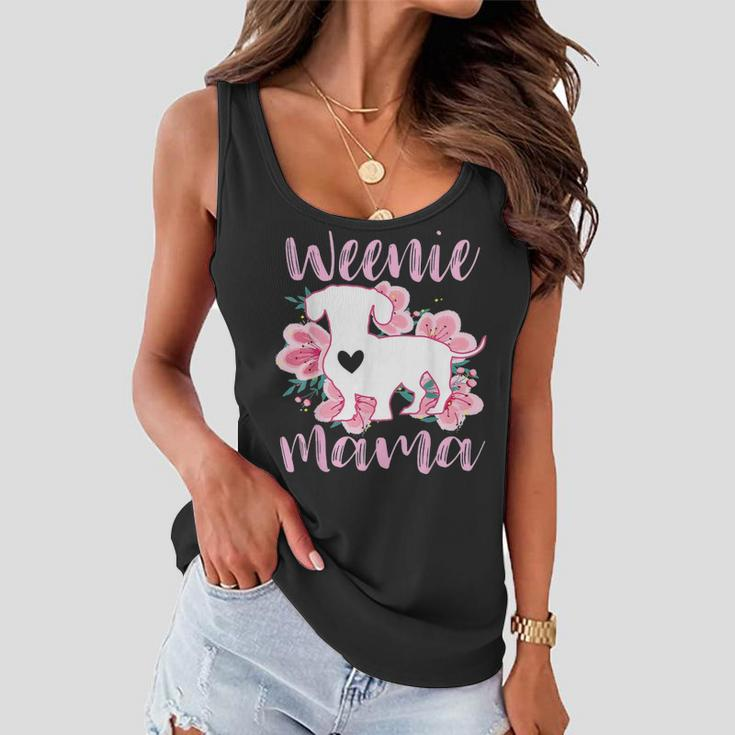 Dachshund Mama Wiener Dog Pink Flowers Cute Weenie Mom Gift Women Flowy Tank