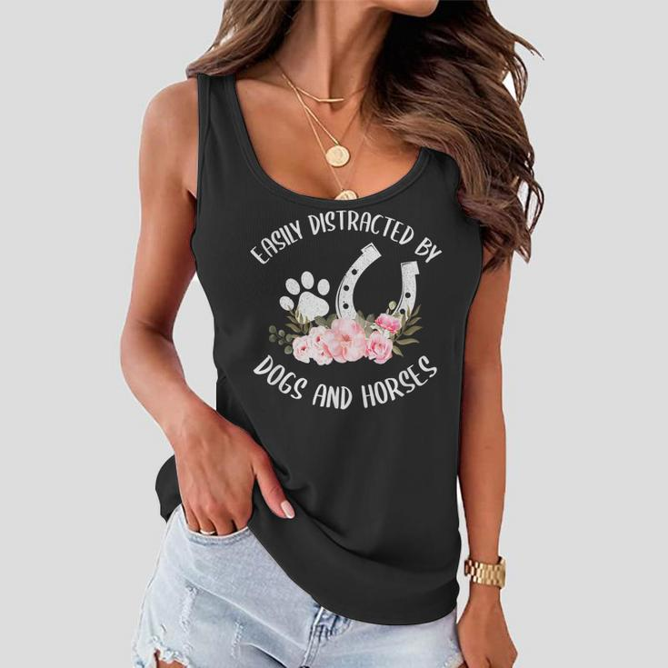 Easily Distracted By Dogs And Horses For Girls Women Women Flowy Tank
