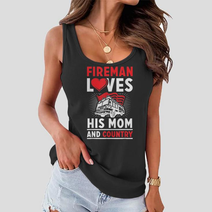 Fireman Loves His Mom And Country Mothers Day Firefighter Women Flowy Tank