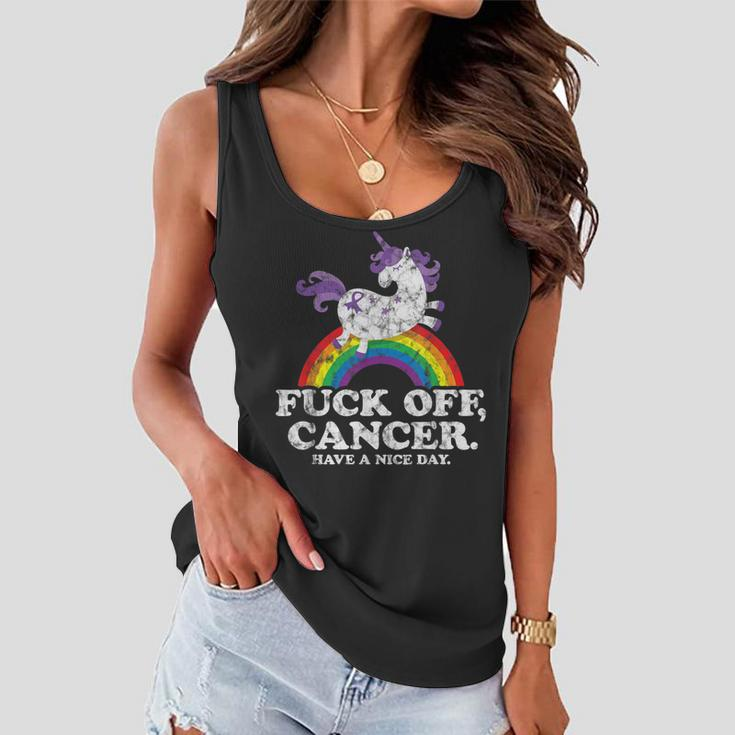 Fuck Off Cancer | Survivor Quote | Funny Unicorn Rainbow Women Flowy Tank