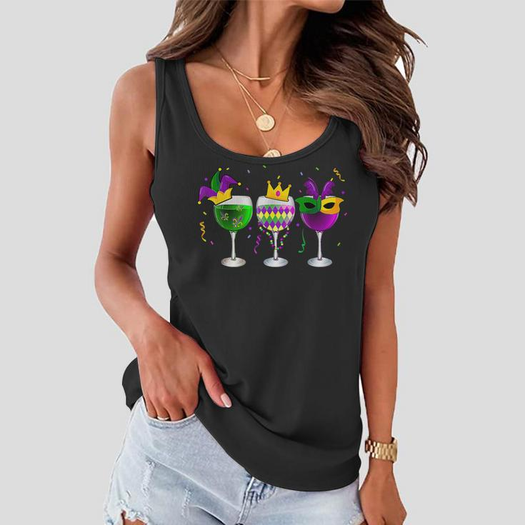 Funny Drinking Wine Mardi Gras Glass Of Wine Men Women Gifts Women Flowy Tank