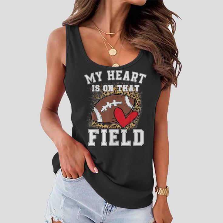 Funny My Heart Is On That Field Football Mom Leopard Women Flowy Tank