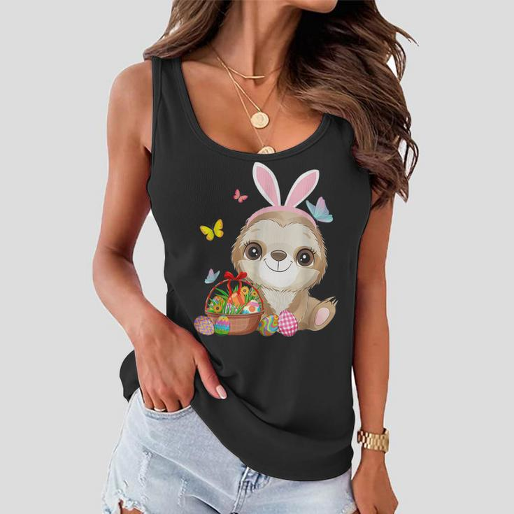 Funny Sloth Bunny Ear With Eggs Basket Easter Costume Rabbit Women Flowy Tank
