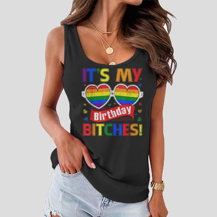 Gay Pride Rainbow Lgbt Its My Birthday Bitches Cute Glasses Women Flowy Tank