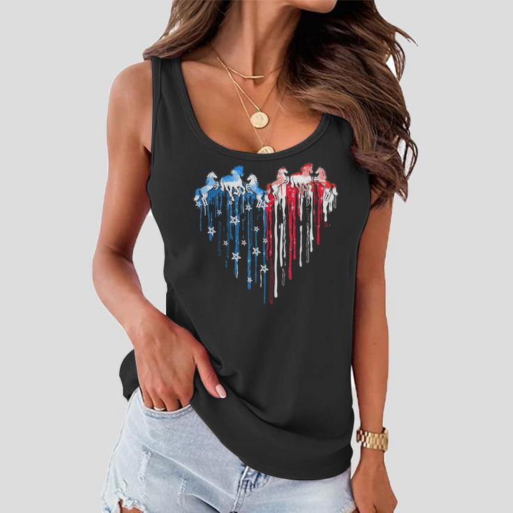 Horses Heart American Flag 4Th Of July Patriotic Horse Lover Women Flowy Tank