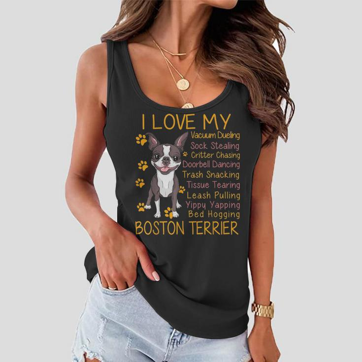 I Love My Brown Bostie Boston Terrier Mom Dad Kid Lover Gift Women Flowy Tank