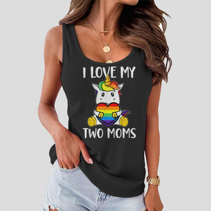 I Love My Two Moms Cute Lgbt Gay Ally Unicorn Girls Kids Women Flowy Tank