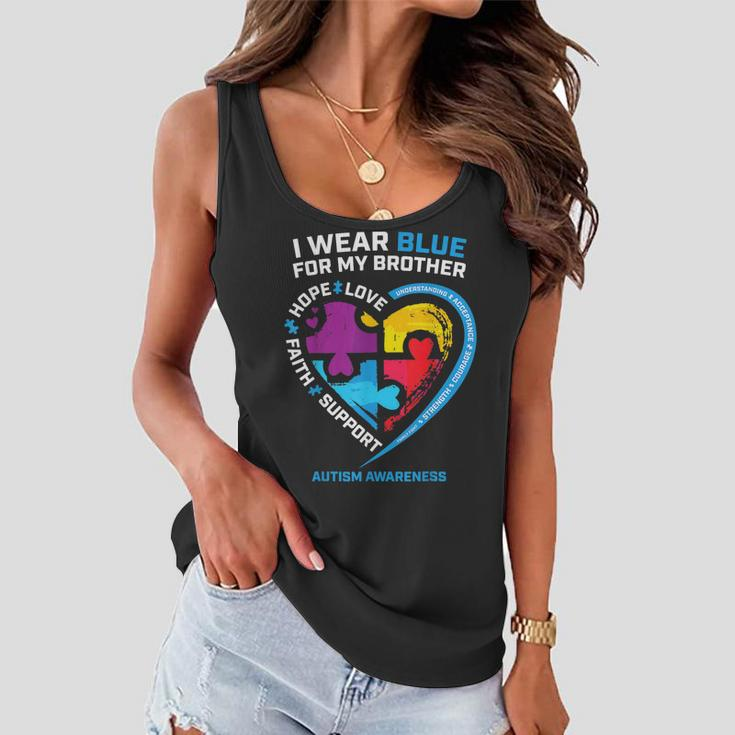 I Wear Blue For My Brother Kids Autism Awareness Sister Boys Women Flowy Tank