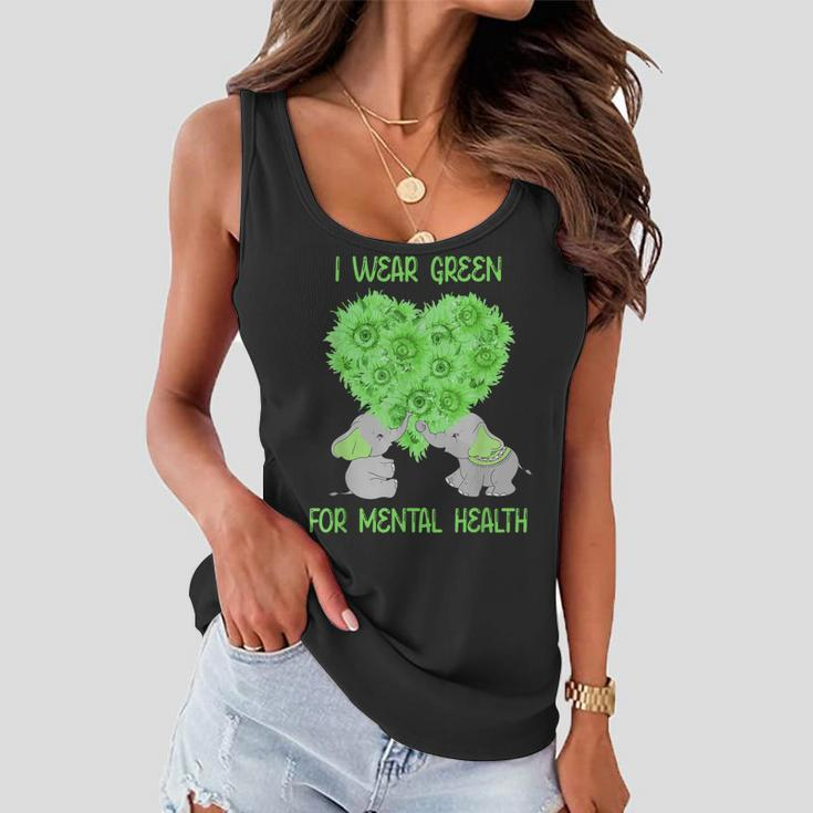 I Wear Green For Mental Health Awareness Elephant Sunflower Women Flowy Tank
