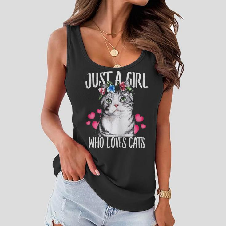 Just A Girl Who Loves Cats Lover Dad Mom Floral Crown Women Flowy Tank