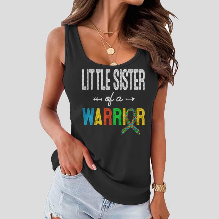 Little Sister Of A Warrior Autism Awareness Support Women Flowy Tank
