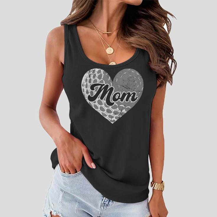 Mothers Day Distressed Heart Golf Mom Mama Sport Fan Women Flowy Tank